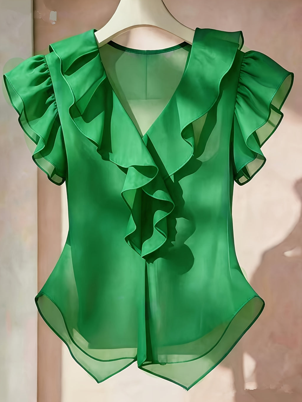 Emia | Dames chiffon blouse met ruches en korte mouwen – Franse stijl top, elegante lichte casual blouse