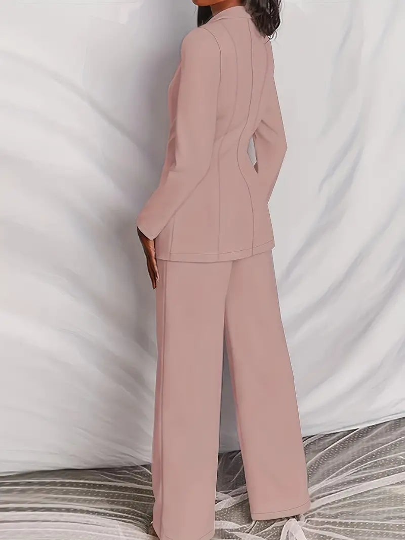 Effen tweedelige set revers blazer & rechte broekspijpen