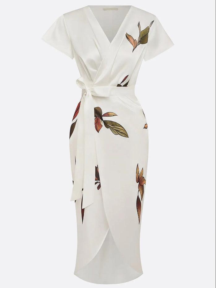 Caelora | Luxe Jurk met Bloemenprint en Overslag voor Dames – Elegante Zomer Midi Jurk