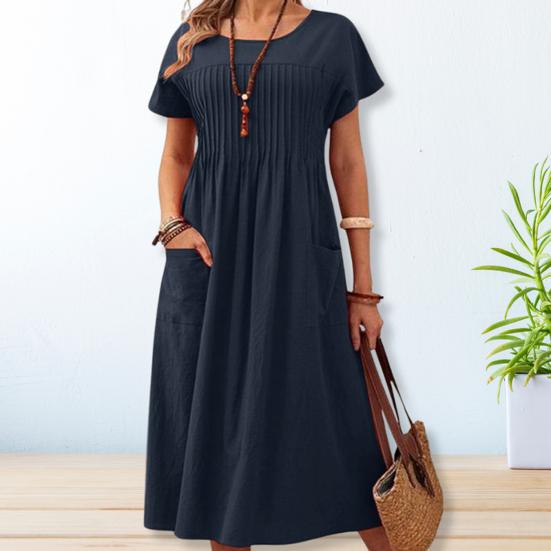 Meztli | Robe midi classique à poches - Robe élégante et décontractée pour femme