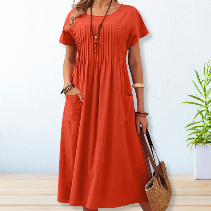Meztli | Classic Midi Dress with Pockets - Elegant Casual Dress for Women