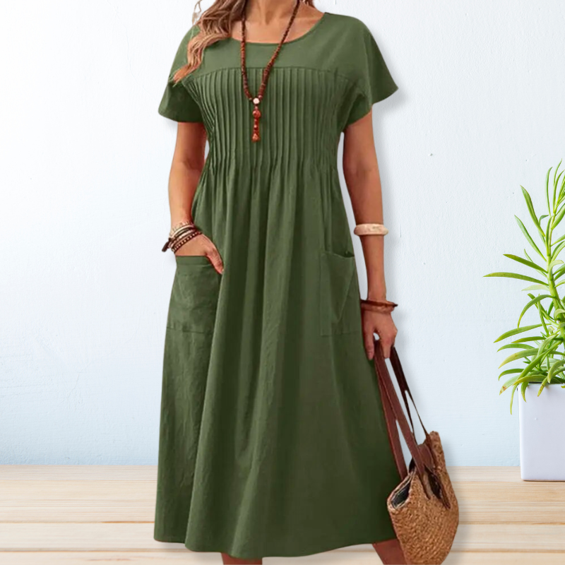 Meztli | Classic Midi Dress with Pockets - Elegant Casual Dress for Women
