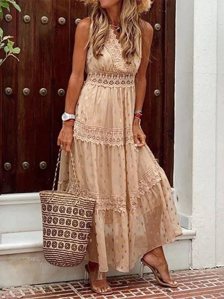 Vesta | Elegant Sleeveless Boho Lace Dress - Long, Feminine & Trendy