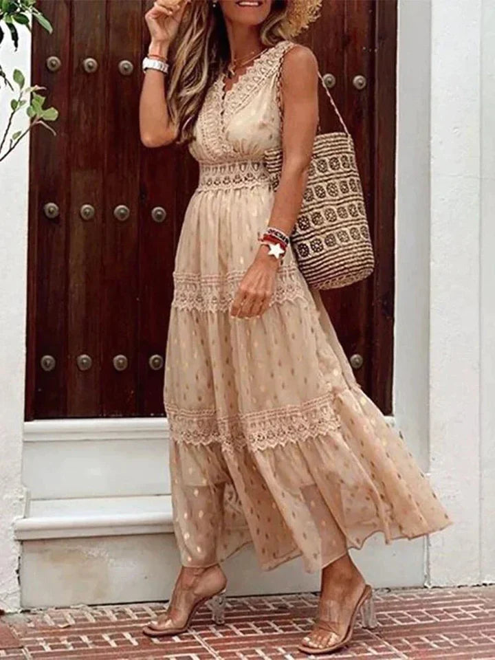 Vesta | Elegant Sleeveless Boho Lace Dress - Long, Feminine & Trendy