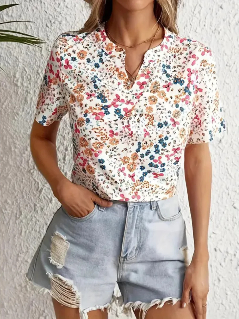 Lucrezia | Chemise à manches courtes pour femme, imprimé floral - Haut élégant