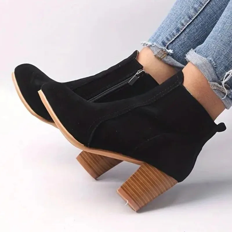 Cozzee | Bottines rétro à talon bloc chaud - Chaussures d'hiver confortables