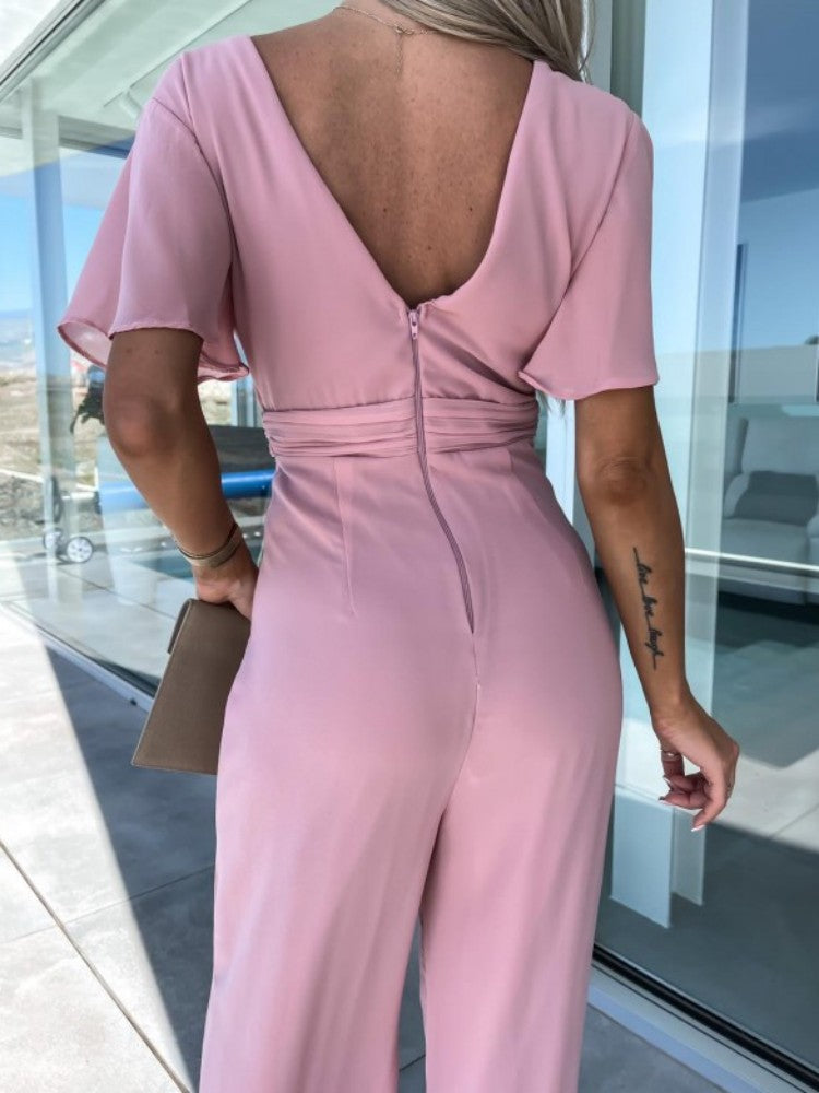 Elian | V-hals Mousseline-jumpsuit met fladdermouwen