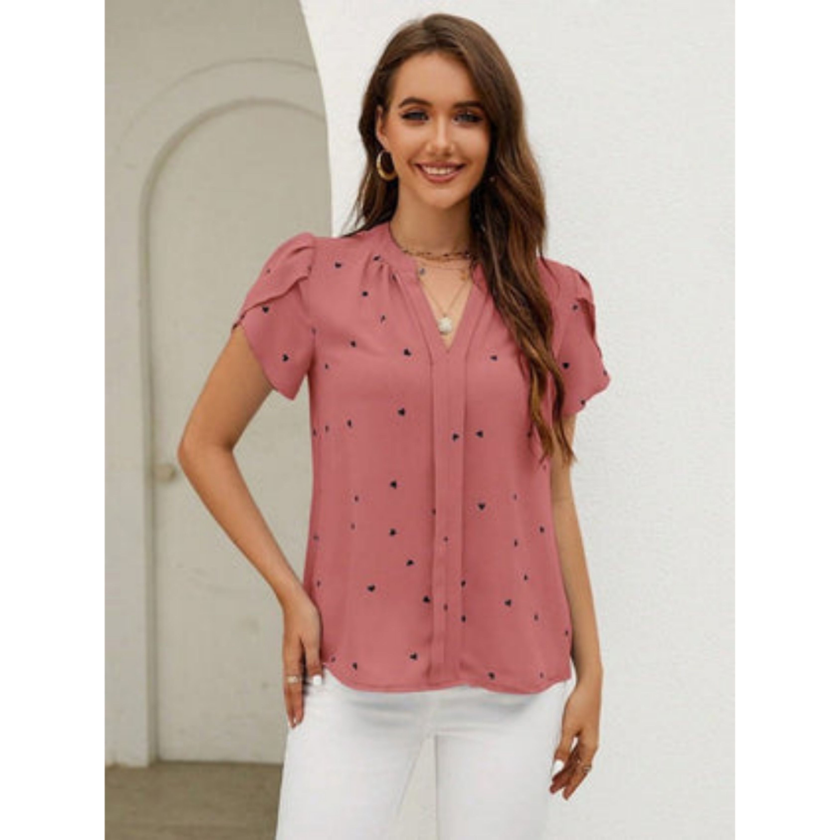 Cveta | Women's Short Sleeve V-neck Chiffon Blouse - Casual & Elegant Top