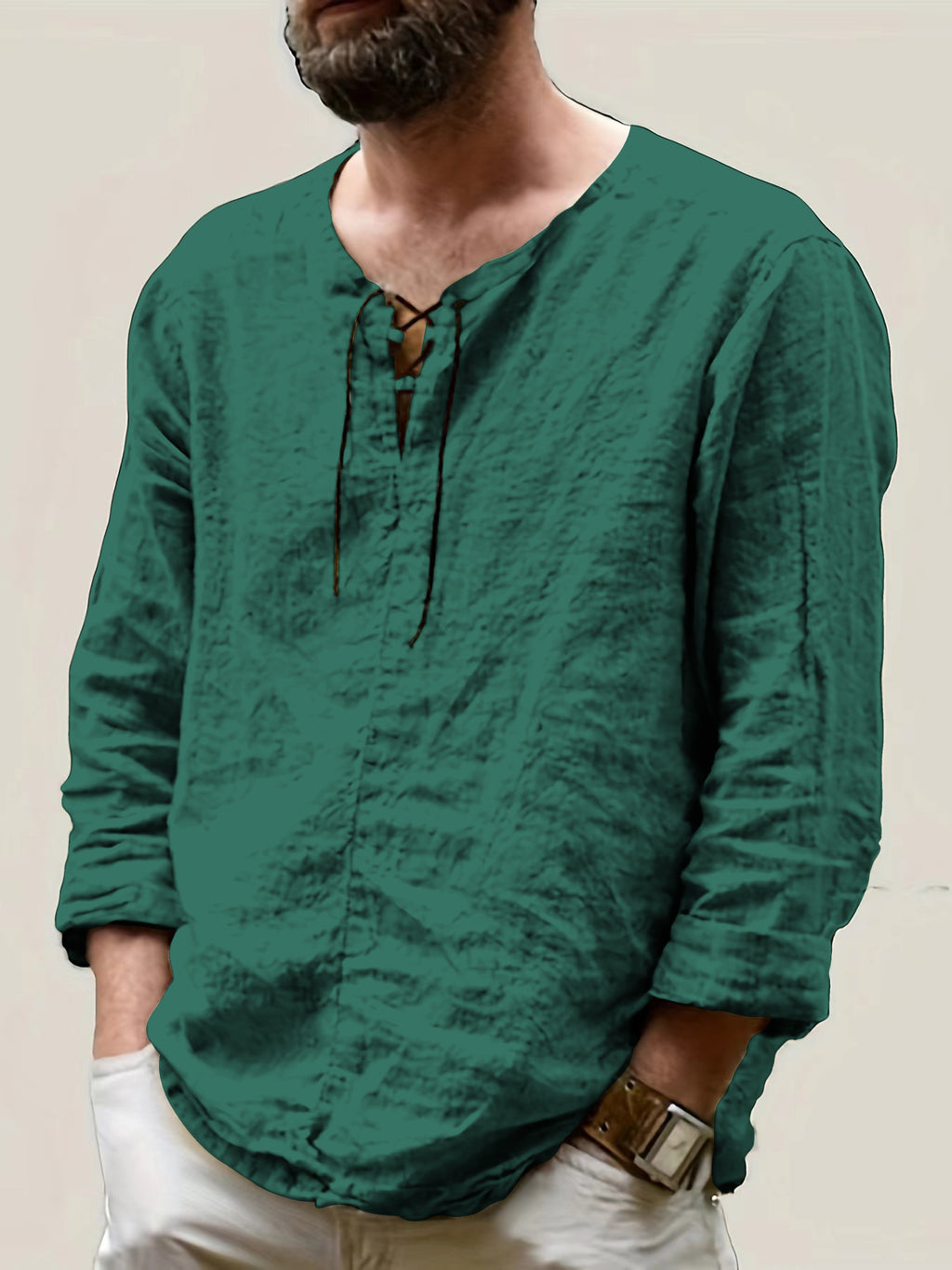 Arne | Herenhemd van katoen linnen - lange mouwen, casual los model, strikkraag