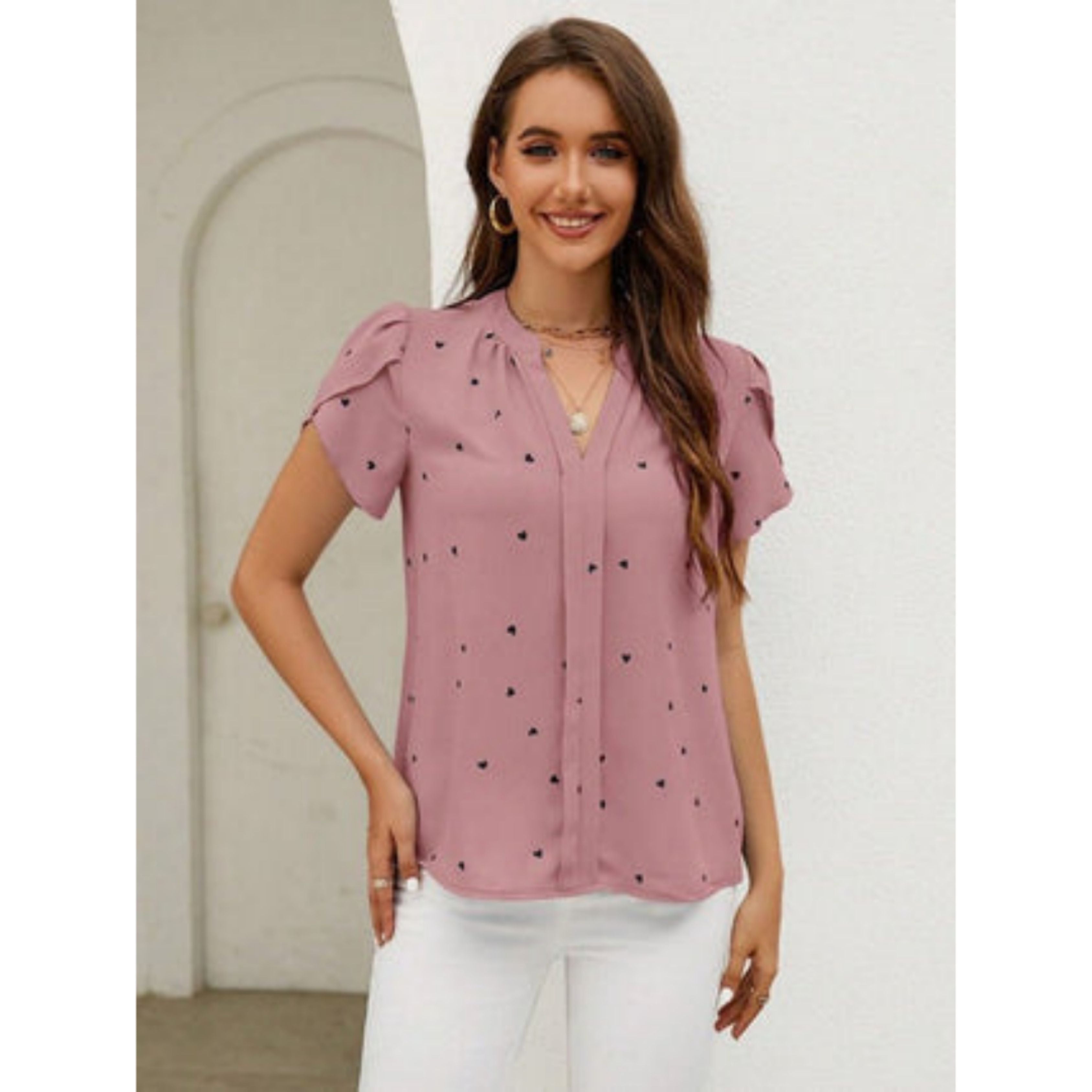 Cveta | Women's Short Sleeve V-neck Chiffon Blouse - Casual & Elegant Top