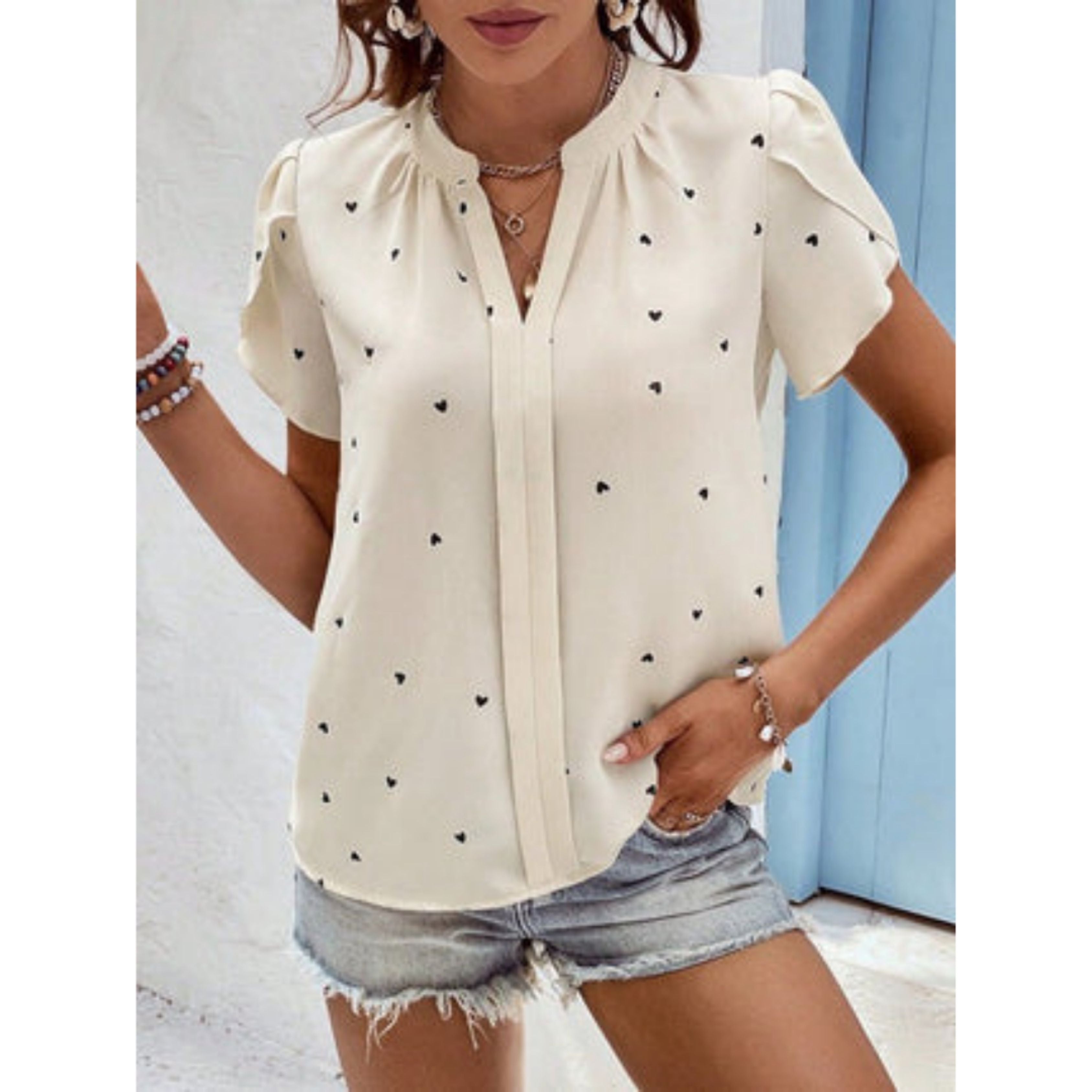 Cveta | Vrouwen kort mouw V-hals Chiffon Blouse - Casual & Elegant Top