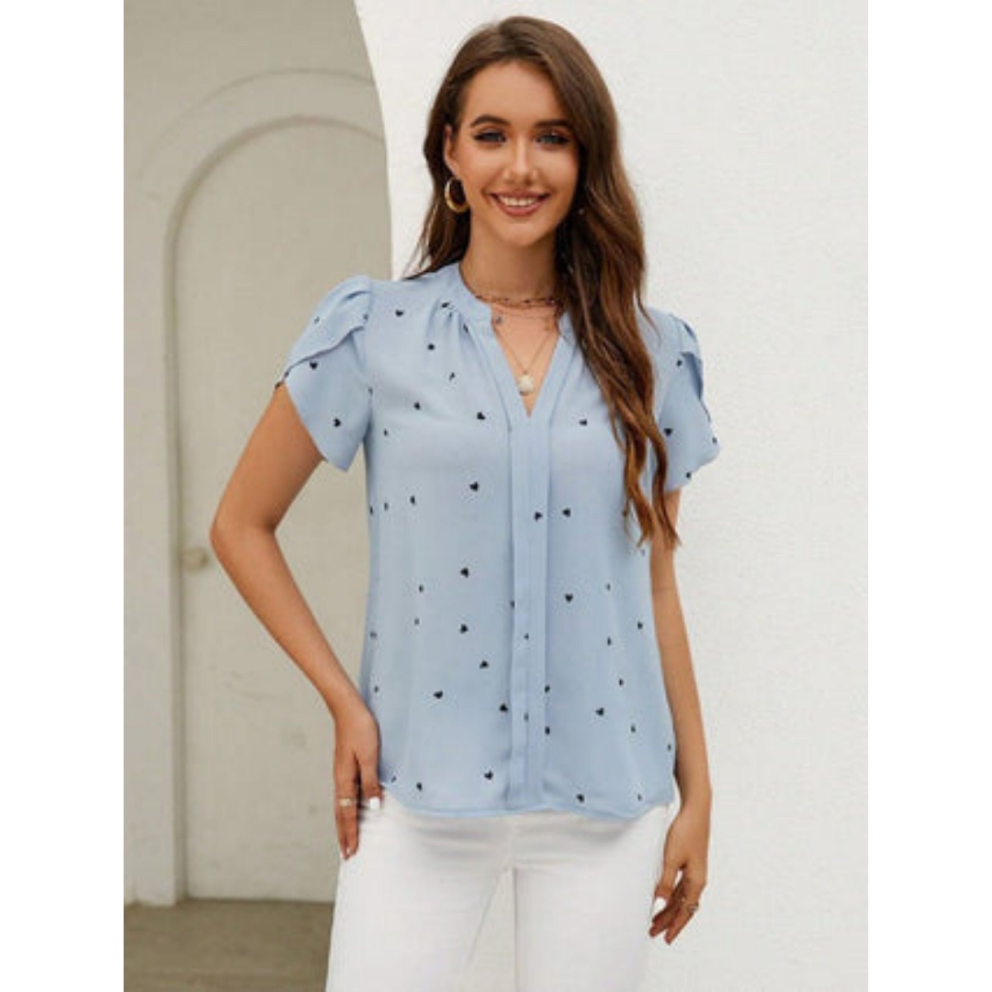 Cveta | Women's Short Sleeve V-neck Chiffon Blouse - Casual & Elegant Top