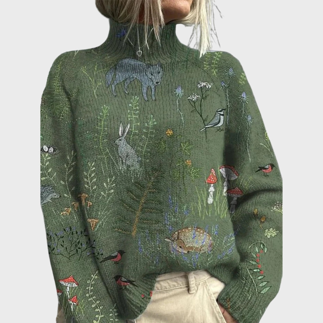 Vanyara | Gebreide coltrui met dierenprint – Comfortabele herfsttrui voor dames