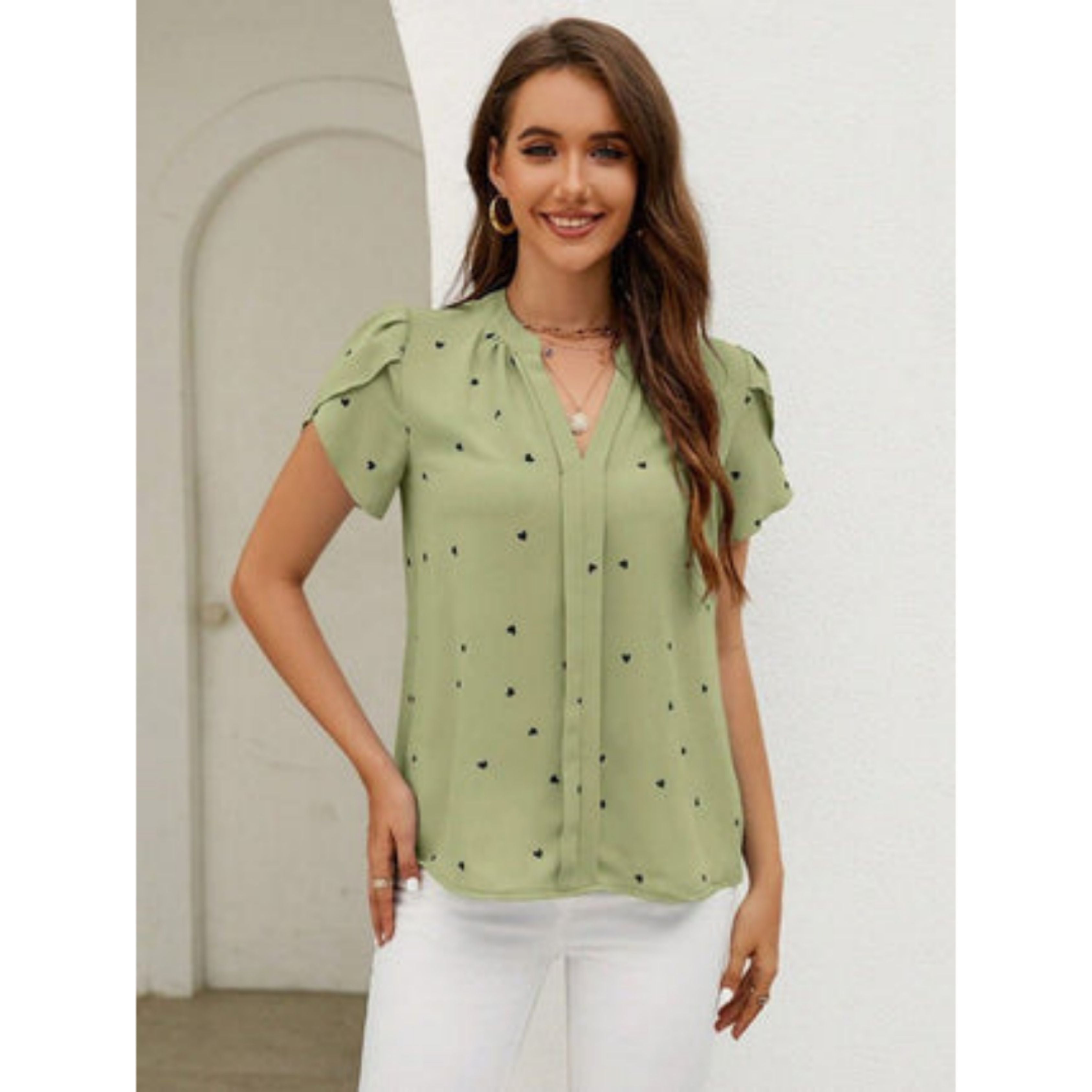 Cveta | Women's Short Sleeve V-neck Chiffon Blouse - Casual & Elegant Top