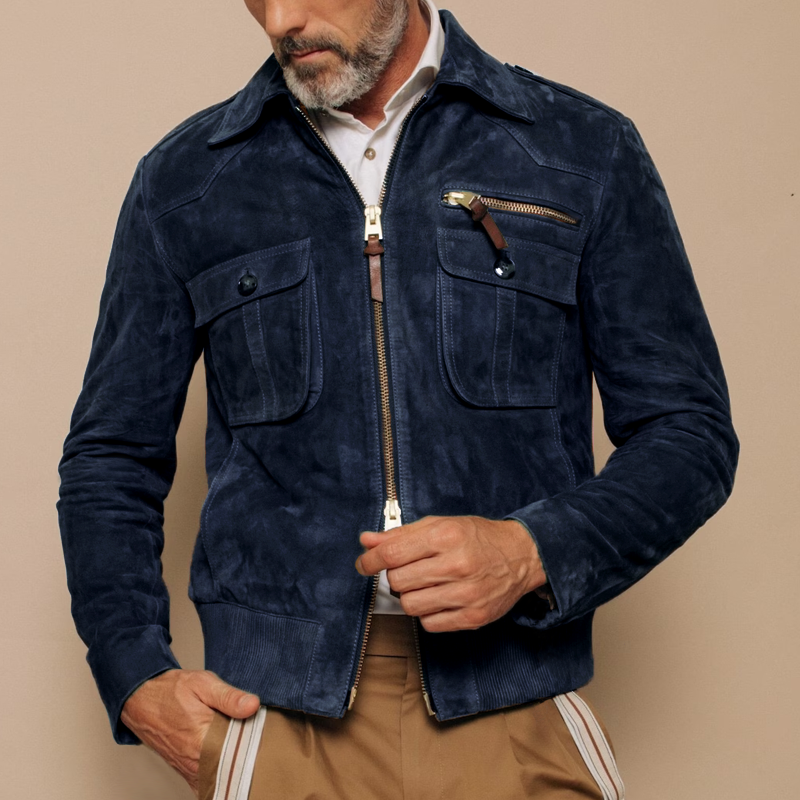 Orenth | Retro suède jas voor heren met reverskraag, ritssluiting, borstzak, casual bovenkleding