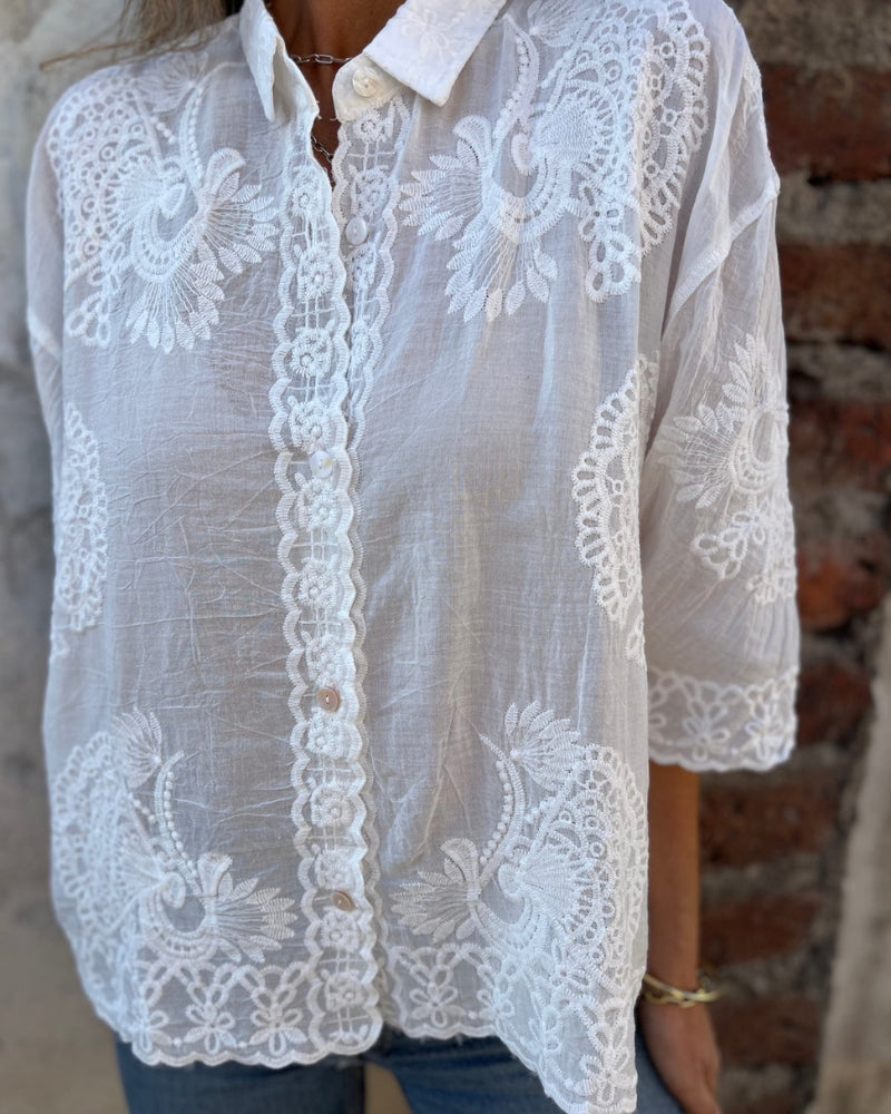 Jessica | Women's Chic Embroidered Button Blouse - Casual Elegant Top