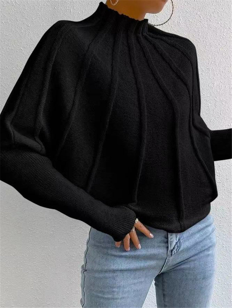 Nephele | Women's Round Neck Knitted Sweater - Soft, Cozy Batwing Jumper