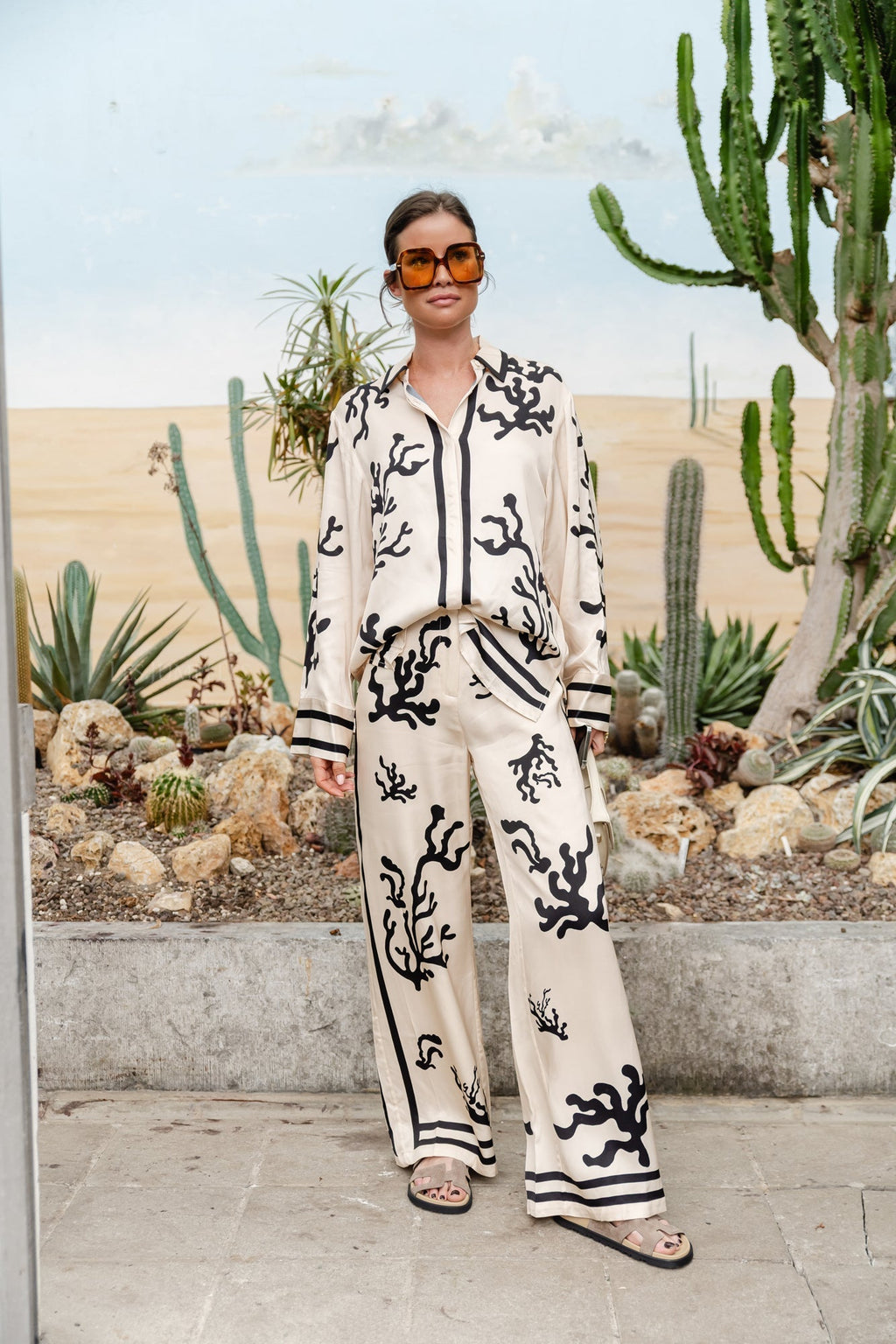 Ashy | Zomers los overhemd met lange mouwen en broek