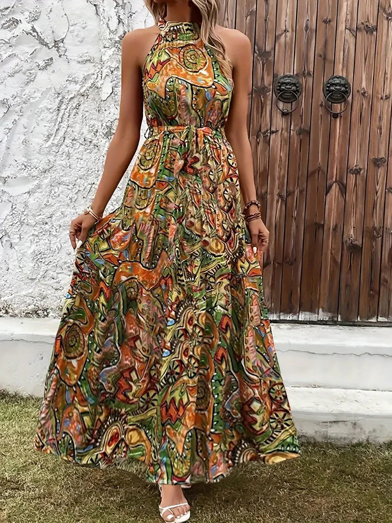 Else - Elegante, chique, abstracte, mouwloze maxi-jurk