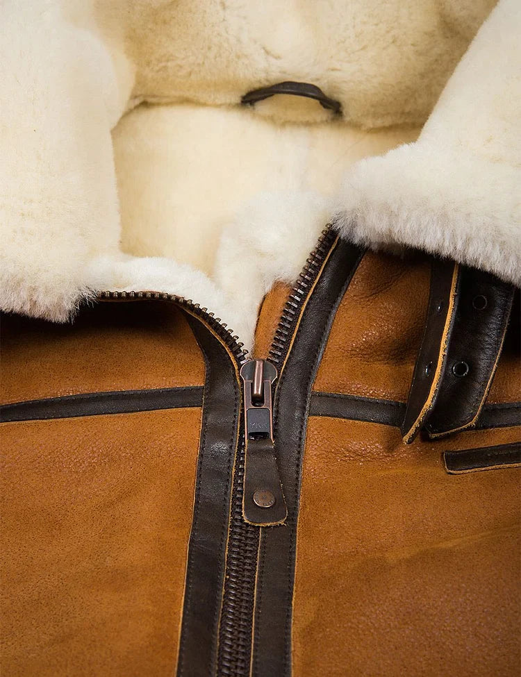Nash | Heren fleece gevoerde leren winterjas met bont capuchon - warme winterjas, zachte voering, stijlvolle jas voor buiten