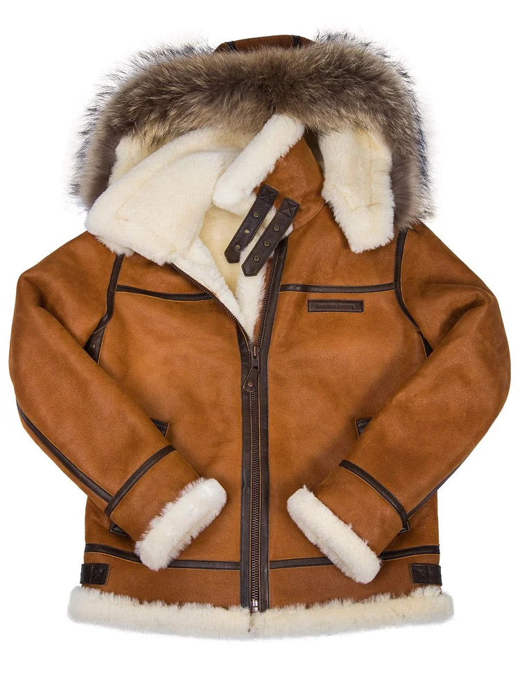 Nash | Heren fleece gevoerde leren winterjas met bont capuchon - warme winterjas, zachte voering, stijlvolle jas voor buiten