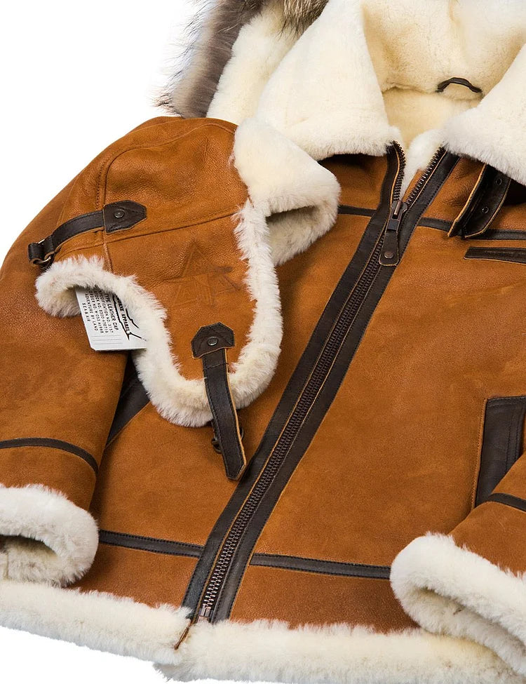 Nash | Heren fleece gevoerde leren winterjas met bont capuchon - warme winterjas, zachte voering, stijlvolle jas voor buiten