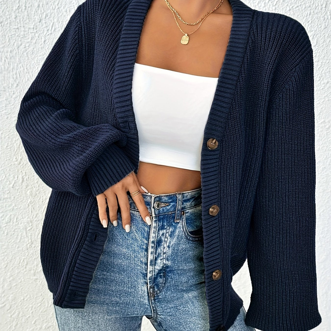 Wysteria | Elegante effen damescardigan met knopen aan de voorkant voor casual lente-outfits