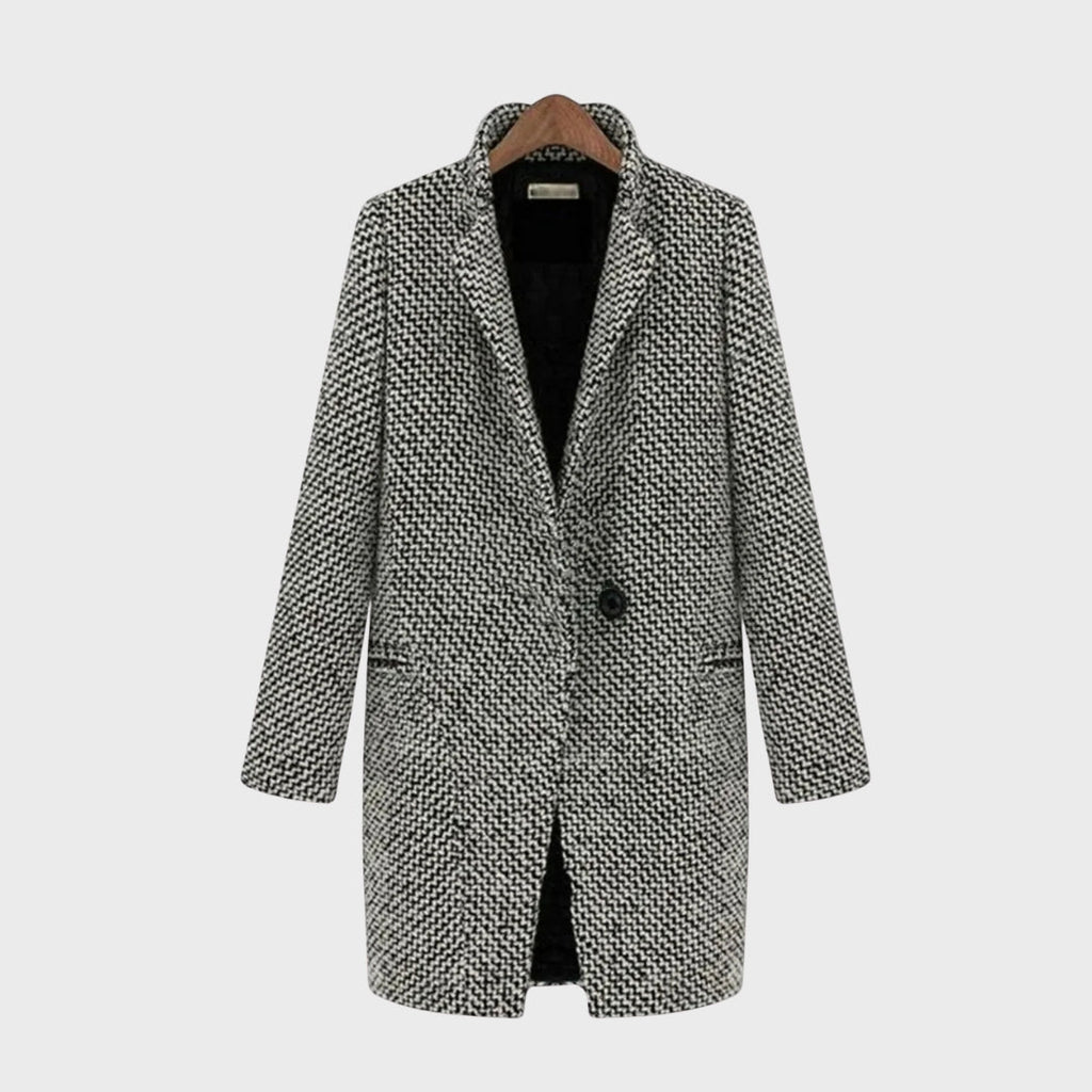Pyrrha | Houndstooth wollen jas – Elegante herfstjas met lange mouwen voor dames