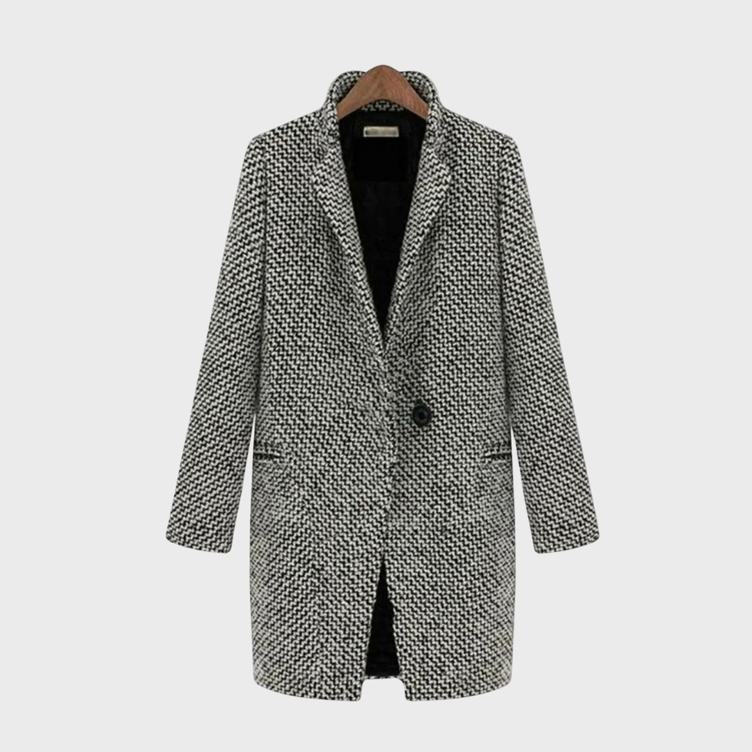 Pyrrha | Houndstooth wollen jas – Elegante herfstjas met lange mouwen voor dames