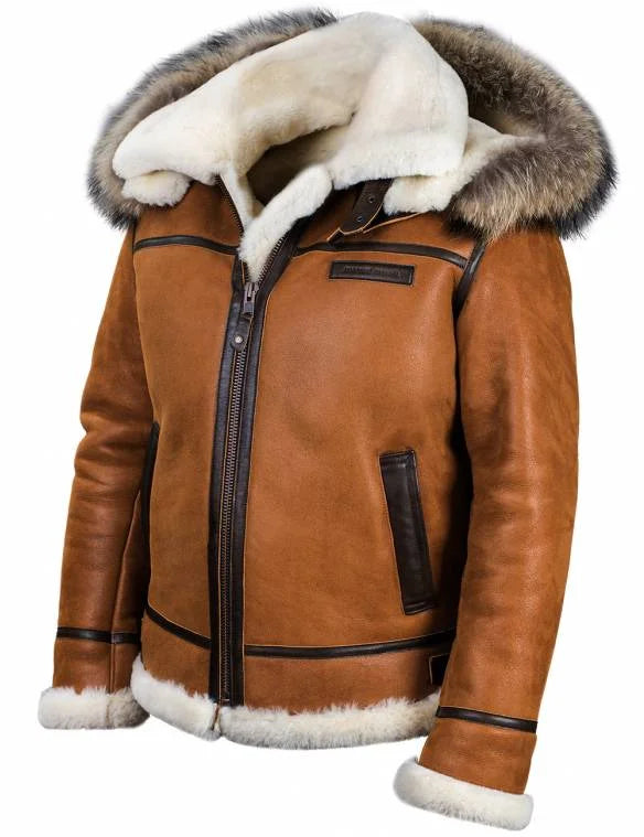 Nash | Heren fleece gevoerde leren winterjas met bont capuchon - warme winterjas, zachte voering, stijlvolle jas voor buiten