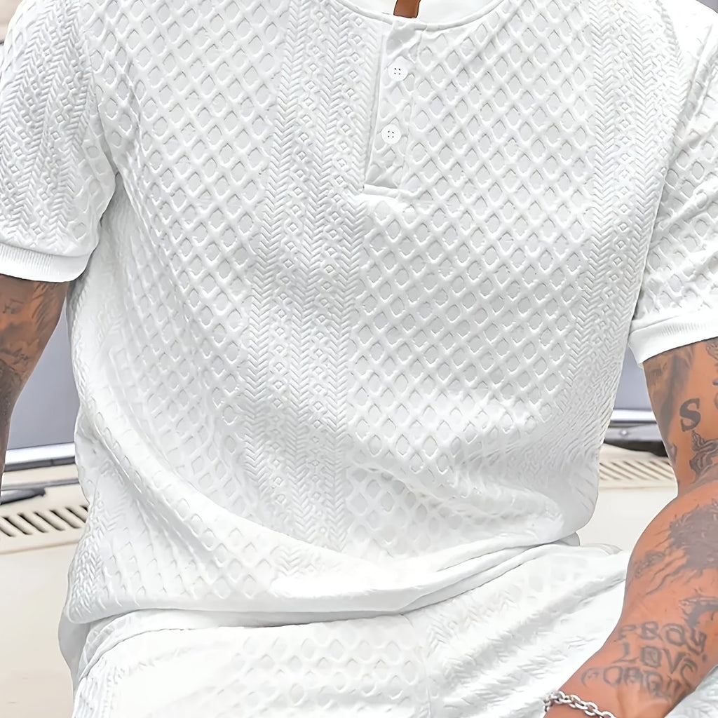 Damjan | Polo Henley décontracté pour homme - Col jacquard