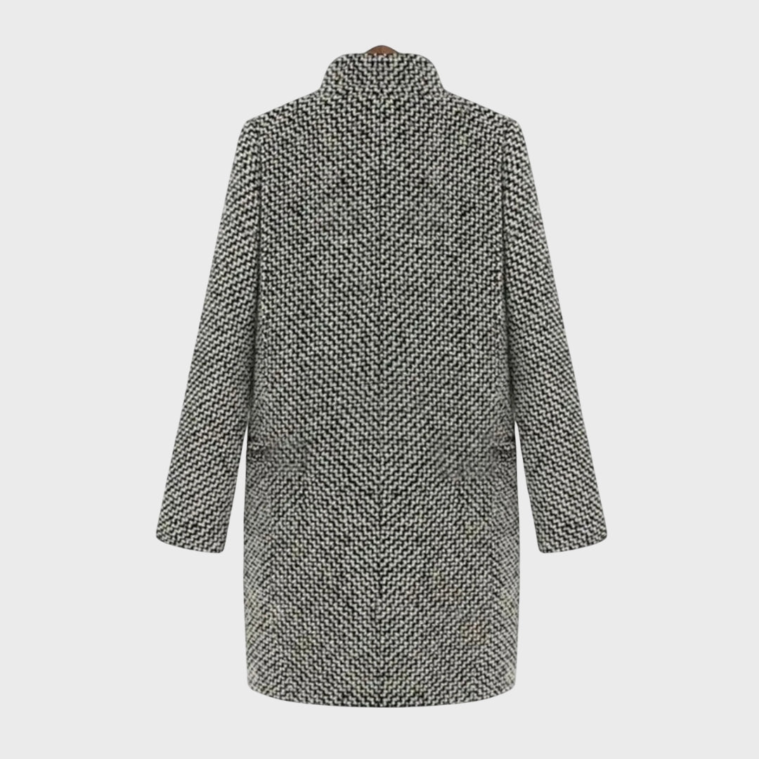 Pyrrha | Houndstooth wollen jas – Elegante herfstjas met lange mouwen voor dames