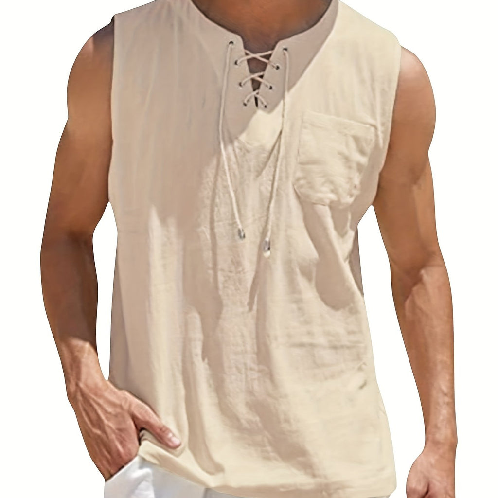 Morten | Débardeur sans manches en coton et lin pour homme, col en V - T-shirt d'été léger
