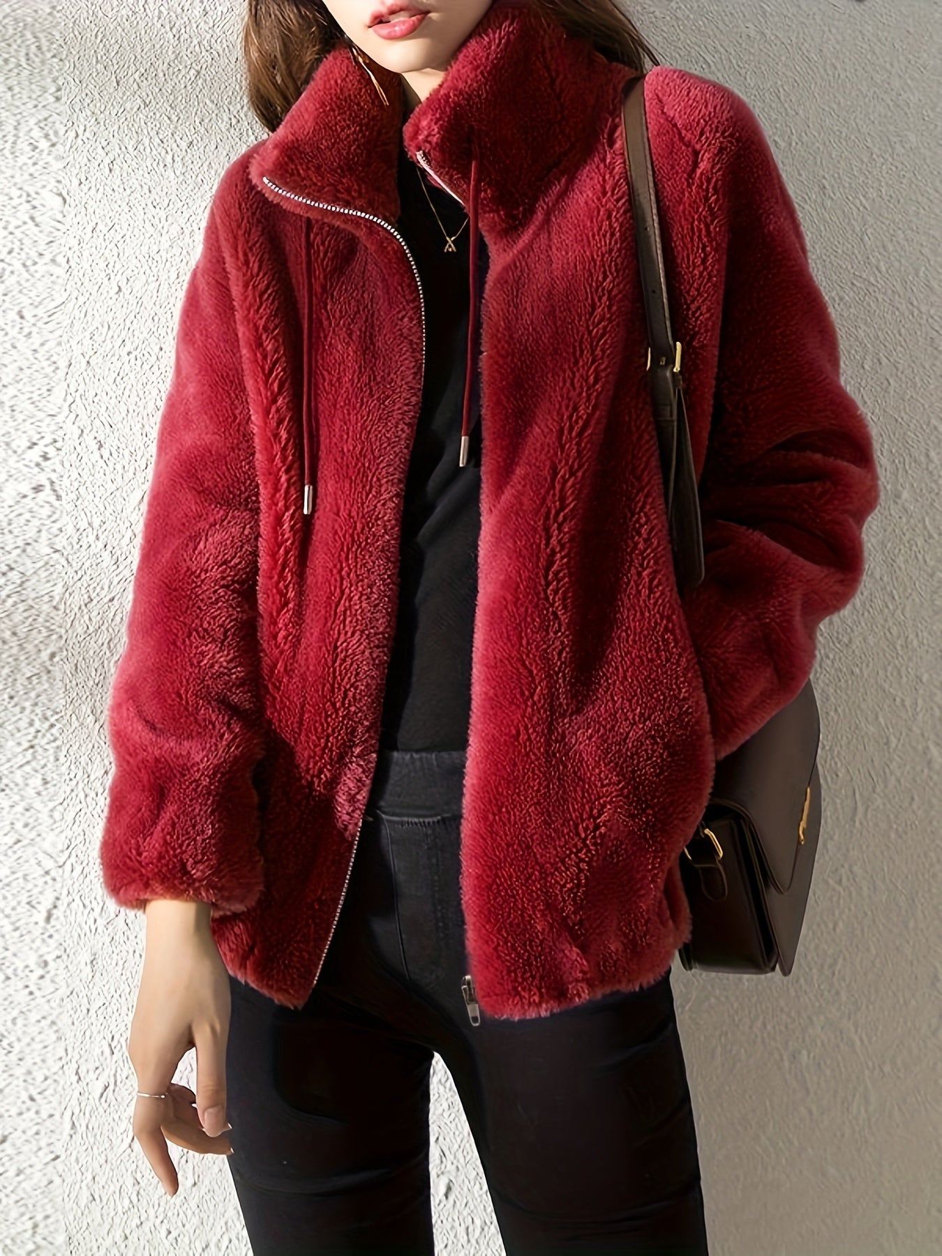 Malirae | Warme fleece jas met ritssluiting voor dames – hoge kraag,  comfortabele winterjas voor buiten