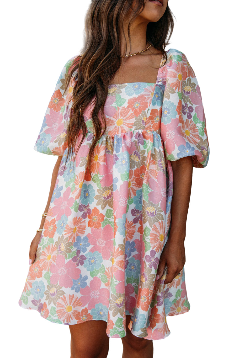 Rowan | Zomerse gebloemde Babydoll-jurk met pofmouwen