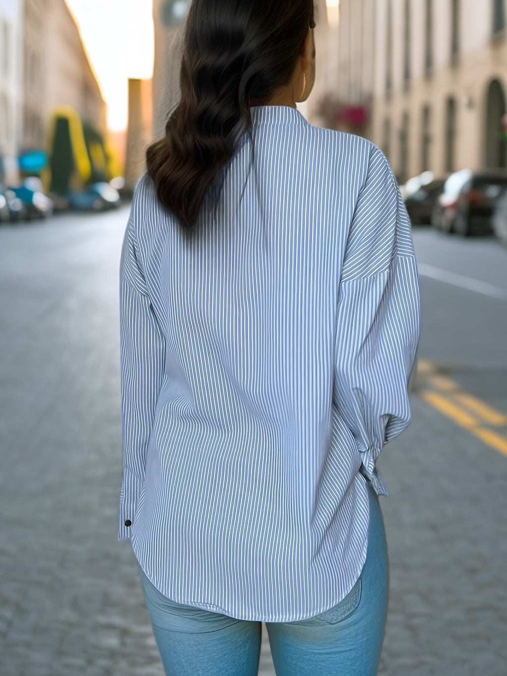 Avielle | Striped V-Neck Women's Blouse - Long Sleeve Button-Up Casual Shirt