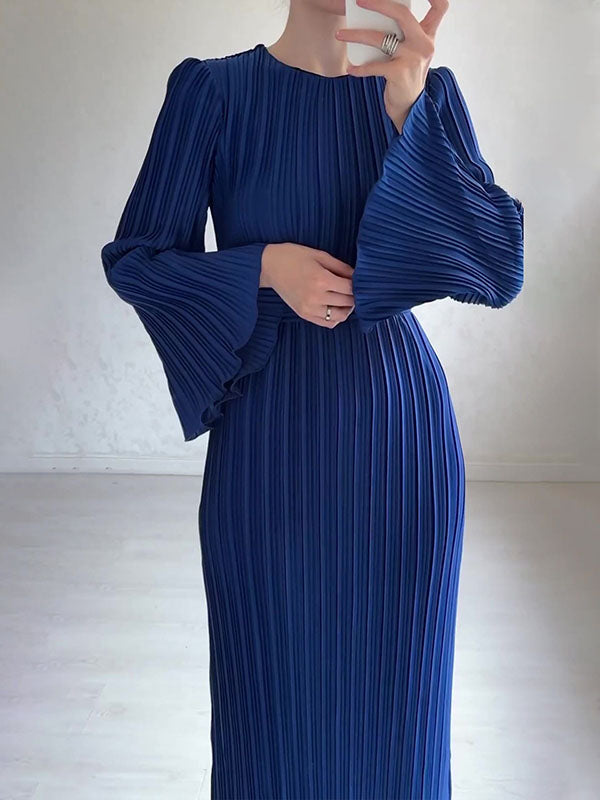 Evette | Pleated Long-Sleeve Maxi Dress - Elegant, Flowing Dress