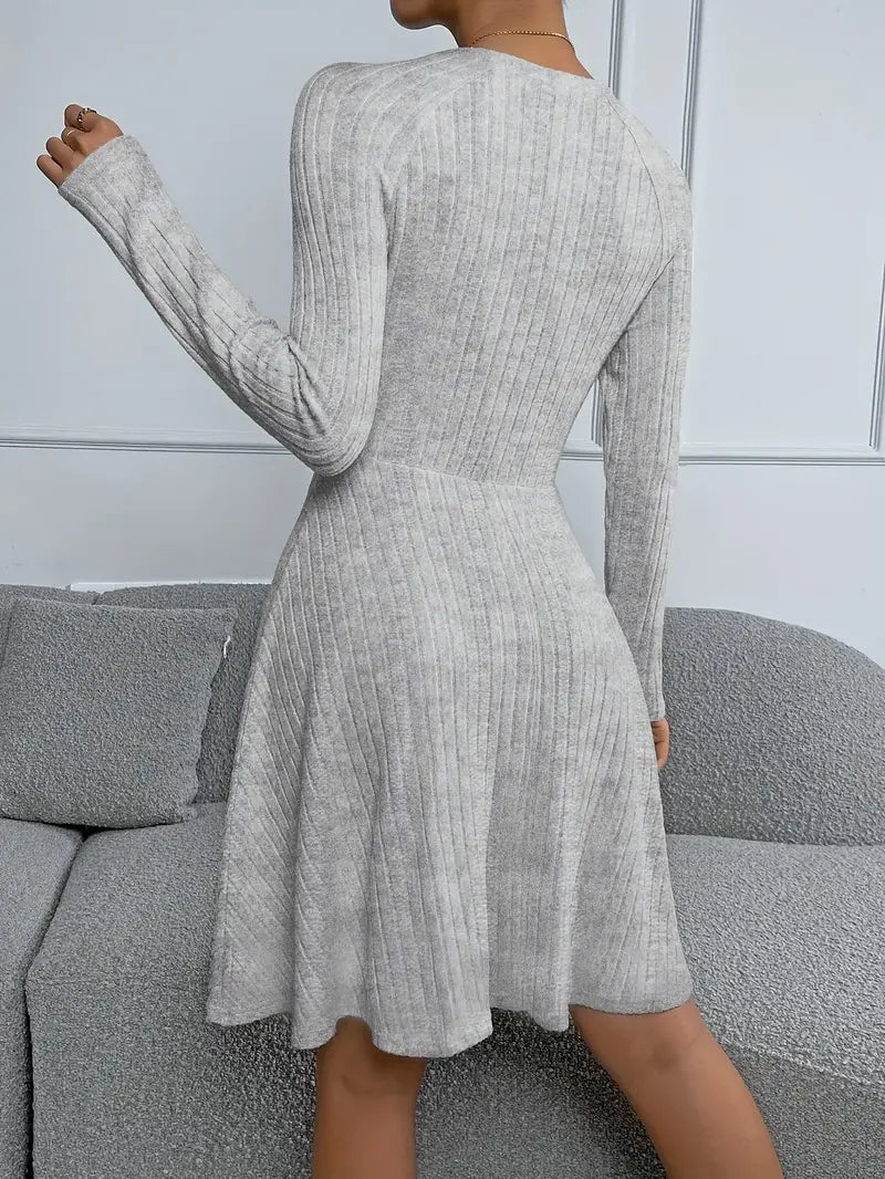 Ribtricot jurk met flare
