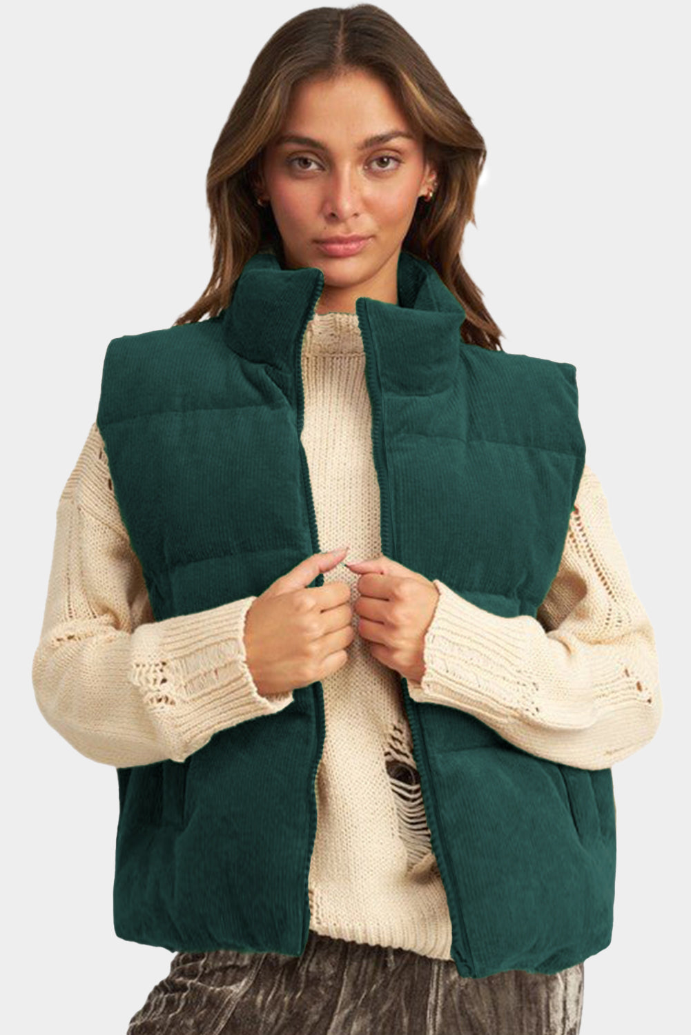 Dagny | Corduroy Puffer Vest met Ritssluiting Staande Kraag Casual Jack voor Dames