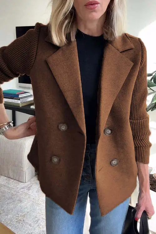 Vaela | Casual damesblazer met gebreide patchworkmouwen – Lichtgewicht stijlvol jasje