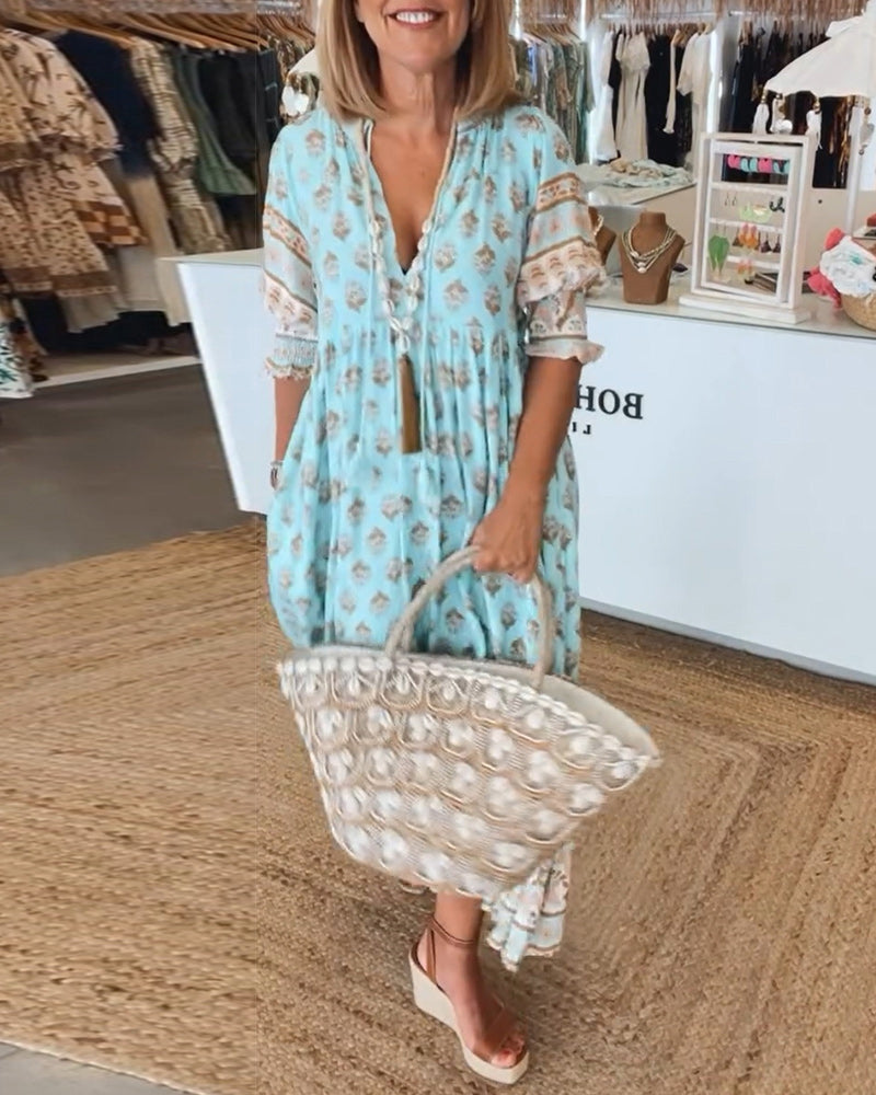 Ilma | Boho V-hals Maxi-jurk - Soepel, Casual Jurk