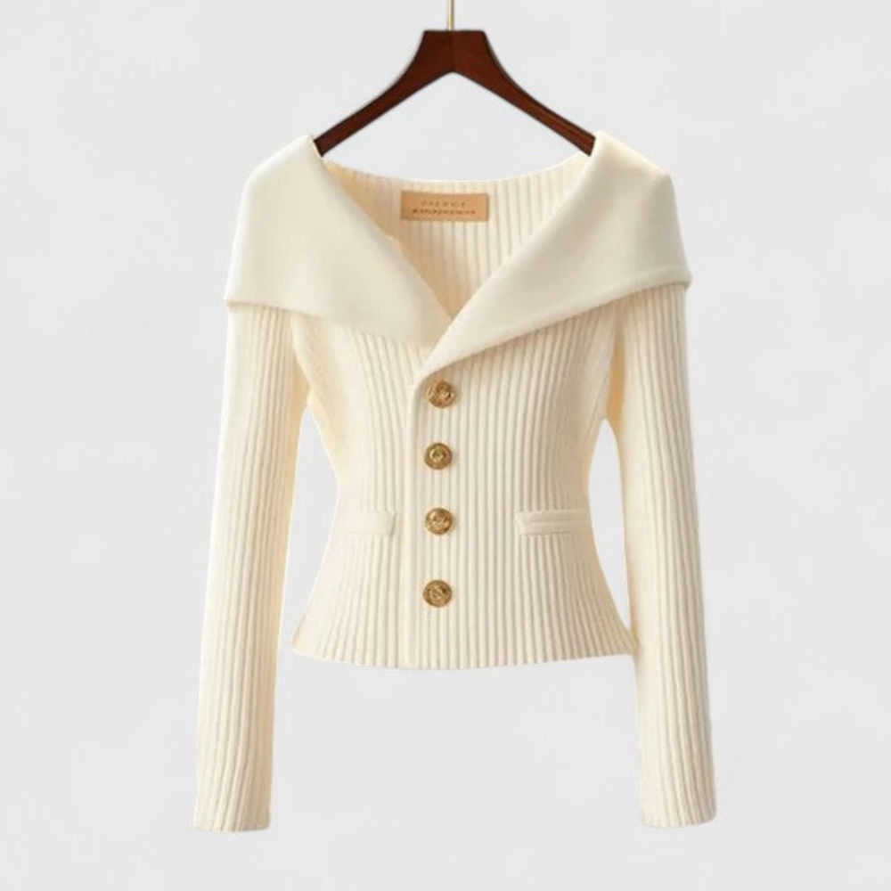 Zilith | Chique geribbelde gebreide vest, slim-fit trui met V-hals en opvallende knopen