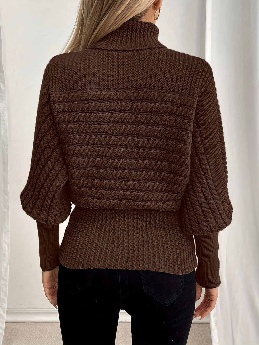 Dagmara | Heren trui met hoge kraag – Losvallend geribd breisel, lange mouwen, wintertop met textuur