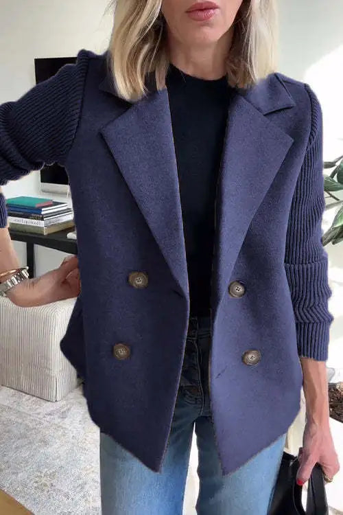 Vaela | Casual damesblazer met gebreide patchworkmouwen – Lichtgewicht stijlvol jasje