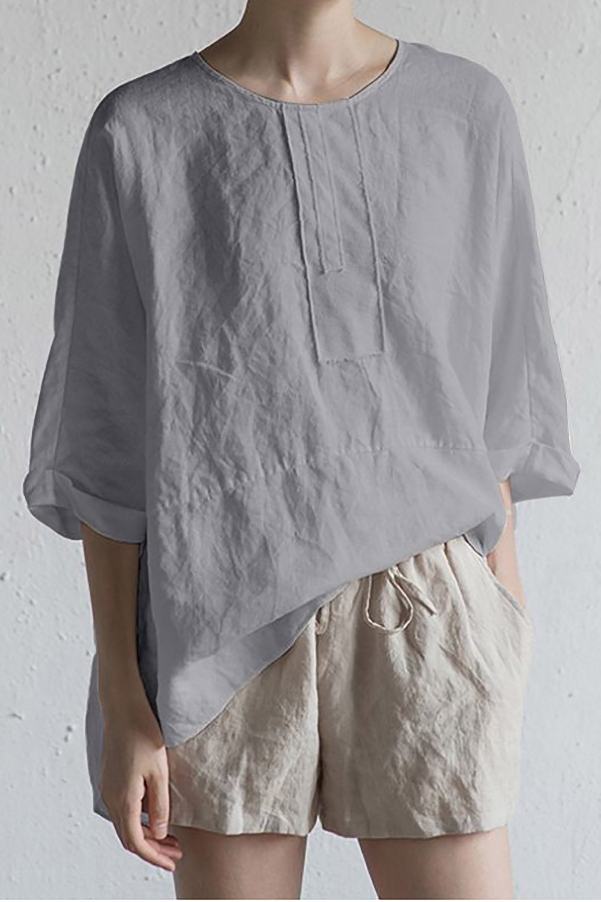 Verina | Losse linnen damesblouse - Ademende, halflange mouwen, lichtgewicht top