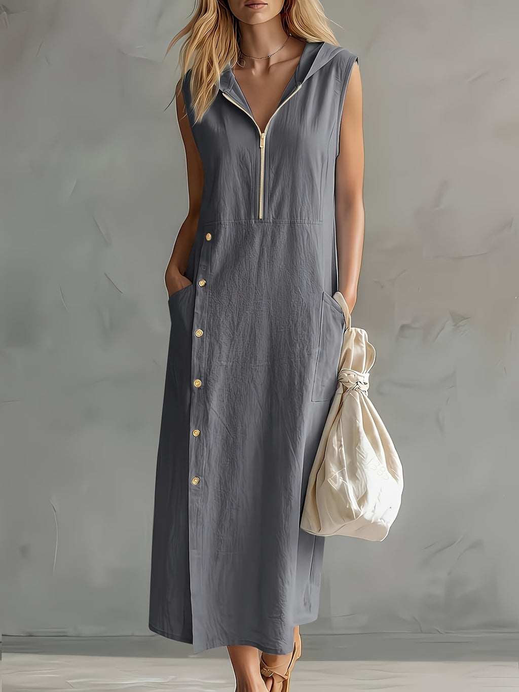 Kyrina | Zomerjurk met capuchon voor dames, casual, losse pasvorm, lichtgewicht, comfortabel
