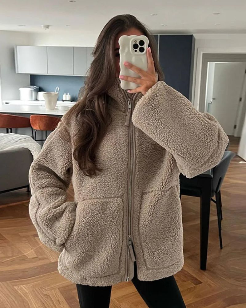 Ensellia | Teddyjas voor dames – Warme, chique en comfortabele winterjas met volledige ritssluiting