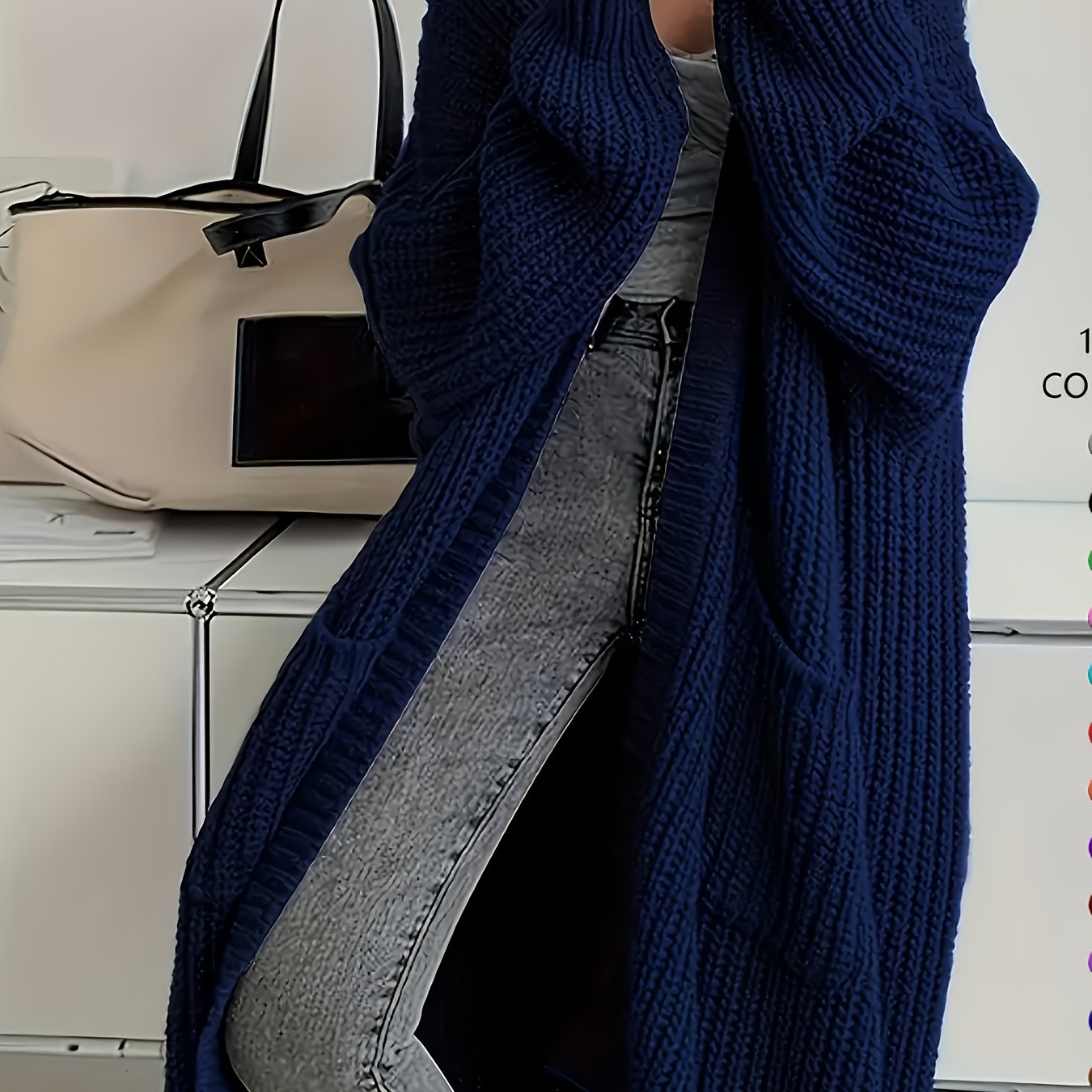 Myvessa | Lang gebreid vest voor dames – open voorkant, oversized, casual trui voor herfst en winter