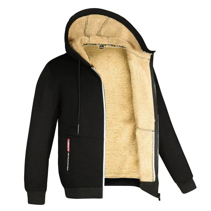 Quillon | Sweat à capuche polaire pour homme avec fermeture éclair et doublure en peau de mouton – Veste d'hiver chaude et décontractée