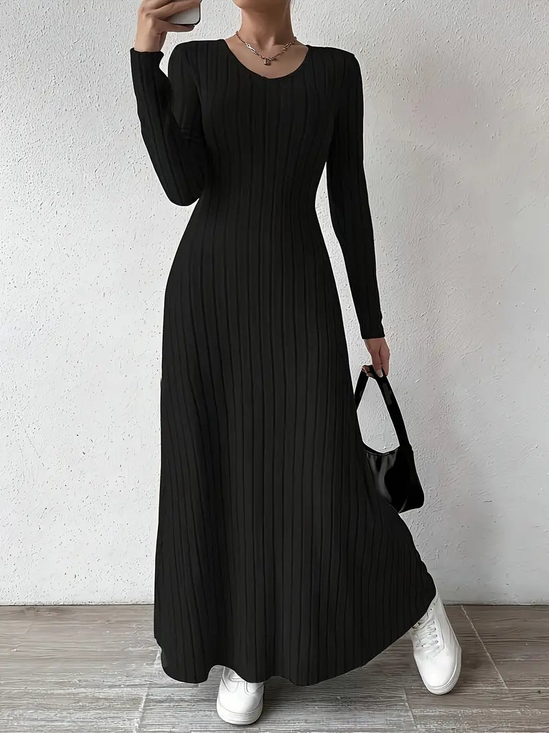 Caela | Ribbed long sleeve dress for women, comfortable knitted fit for winter